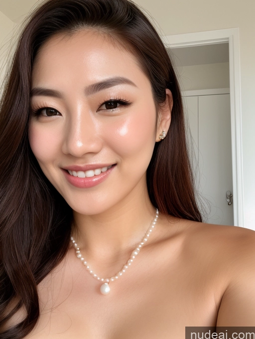 ai nude image of arafed asian woman with a pearl necklace and a pearl necklace pics of Model Two Perfect Boobs Beautiful Happy Ginger Slicked Korean Front View Cumshot Shirt Pearl Jewelry