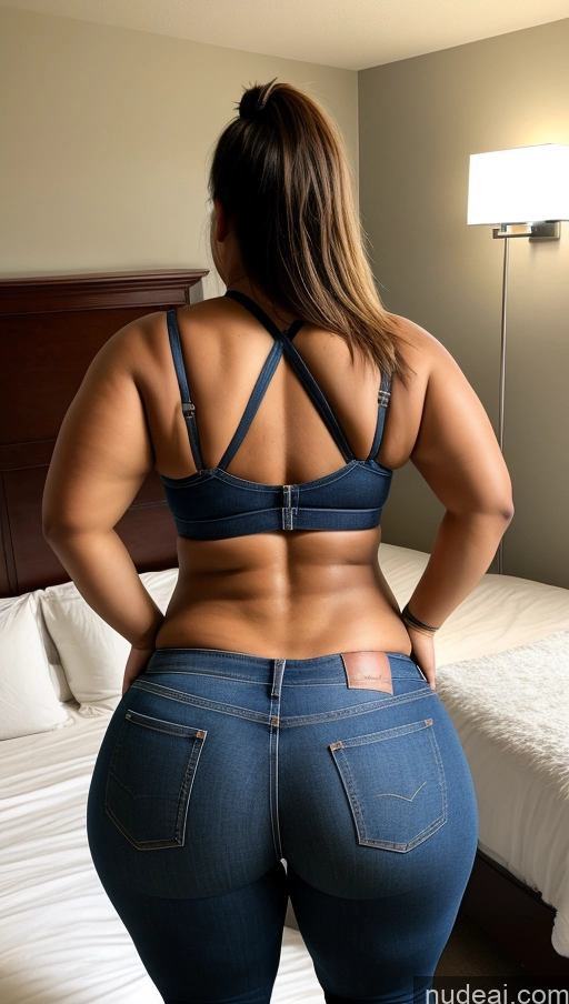 ai nude image of araffe woman in jeans showing off her butt in a hotel room pics of Athlete Big Ass Big Hips Bedroom Jeans