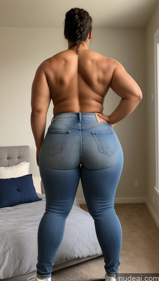 ai nude image of araffe woman in jeans standing in a bedroom with a bed pics of Athlete Big Ass Big Hips Bedroom Back View Jeans