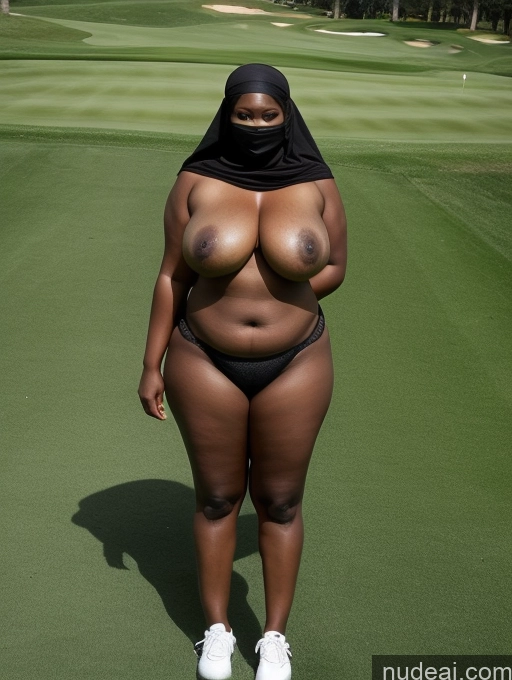 ai nude image of arafed woman in a black hijab poses on a golf course pics of Nude Niqab Thick African Huge Boobs Golf