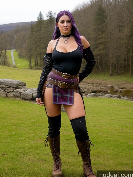 ai nude image of araffe woman in a skirt and boots posing for a picture pics of Big Ass Purple Hair Boots High Socks One 20s Film Photo Viking Perfect Boobs Choker Fantasy Armor Kilt