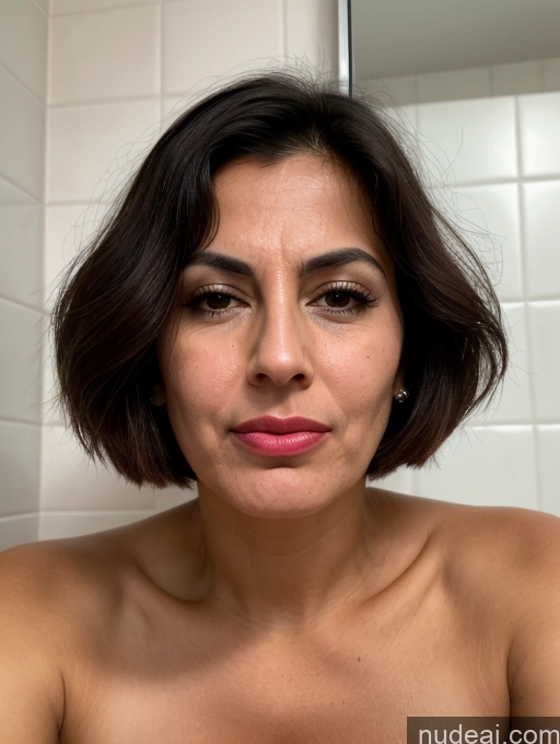 ai nude image of there is a woman with a very big breast posing for a picture pics of Bending Over Bathroom Seductive Serious Sad Sexy Face Shocked Black Hair Bobcut Pubic Hair Tall Huge Boobs Tanned Skin Milf Jewish 30s Pouting Lips Close-up View Happy Laughing Angry