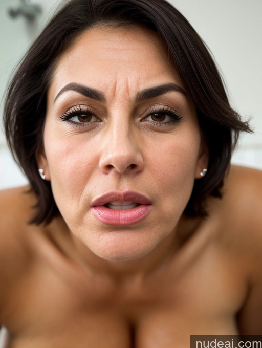 ai nude image of there is a woman with a very big breast posing for a picture pics of Bending Over Bathroom Seductive Serious Sad Sexy Face Shocked Black Hair Bobcut Pubic Hair Tall Huge Boobs Tanned Skin Milf Jewish 30s Pouting Lips Close-up View Happy Laughing Angry