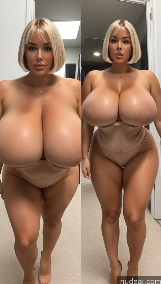 ai nude image of araffe woman with big boobies posing in a bathroom pics of Bimbo One Huge Boobs Perfect Boobs Big Ass Thick Chubby Big Hips Perfect Body Tanned Skin Abs Short Hair Soft + Warm Nude Long Legs Mech Suit