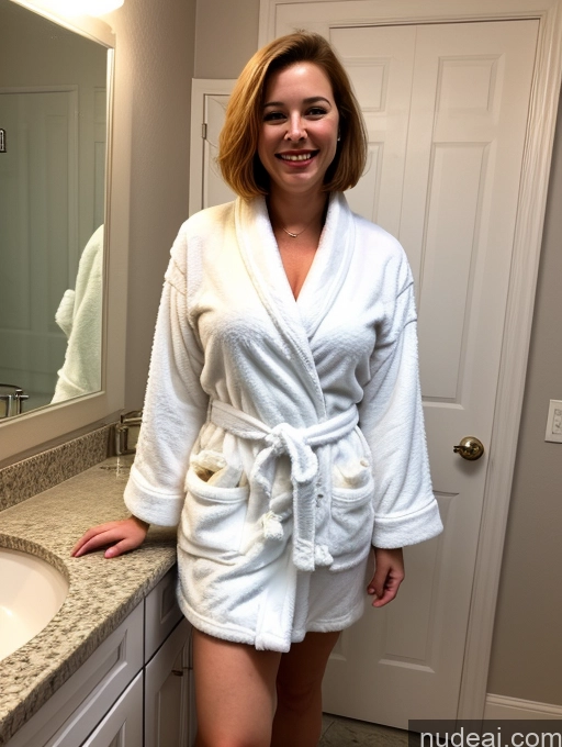 ai nude image of arafed woman in a white robe standing in front of a bathroom sink pics of Beautiful Big Ass Happy Big Hips One Milf Egyptian Small Tits 18 Bathroom Bending Over Bobcut Ginger Perfect Body Short Fairer Skin Front View Bathrobe Military