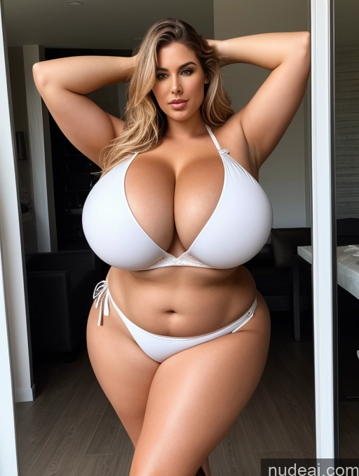 ai nude image of araffe woman in a white bikini posing for a picture pics of Lingerie Model Busty Huge Boobs Perfect Boobs Beautiful Big Ass Tattoos Thick Chubby Big Hips Long Legs Perfect Body Fairer Skin Oiled Body 30s White Bikini Stylish