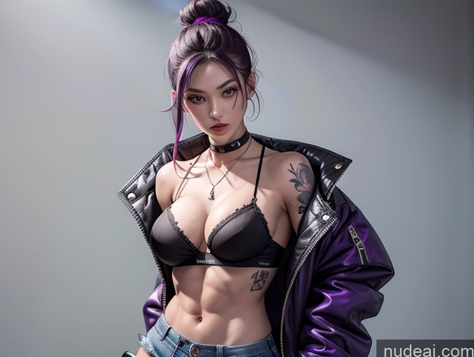 related ai porn images free for Perfect Boobs Busty Tattoos Muscular Abs Perfect Body Fairer Skin 18 Seductive Japanese Cleavage Hair Bun Purple Hair Choker Fishnet Jacket Mini Skirt