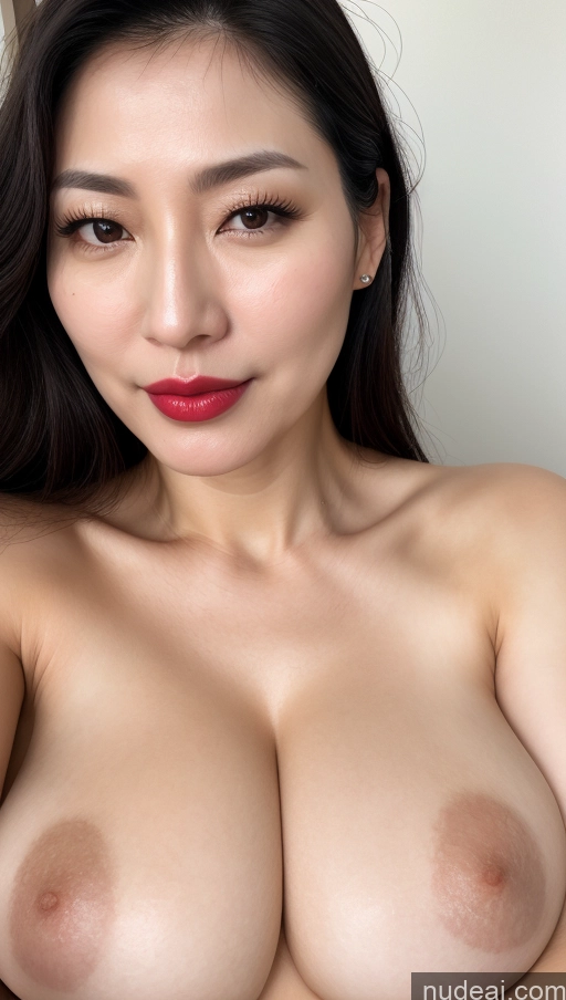 ai nude image of arafed asian woman with big breast posing for a picture pics of Woman One Huge Boobs Beautiful Lipstick Fairer Skin Slicked Korean Close-up View Detailed Simple Black Hair 40s