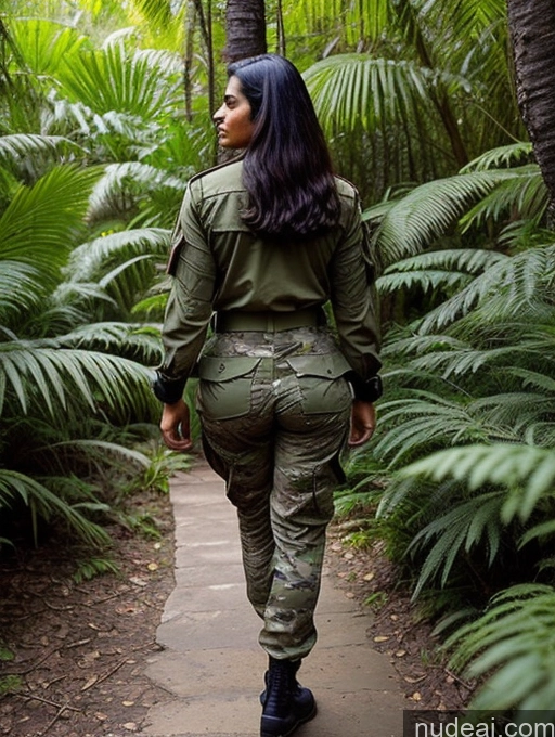 ai nude image of woman in army green outfit walking through a jungle pics of Indian Military Big Ass 30s Back View Jungle