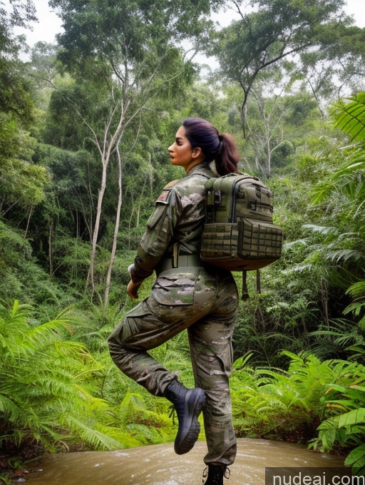 ai nude image of araffe in camouflage jumps in a river with a backpack pics of Indian Military Big Ass 30s Jungle Long Legs Pouting Lips Back View Jumping