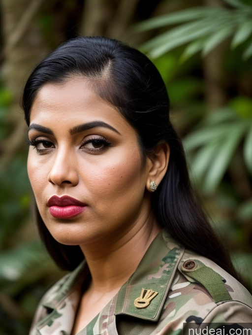 ai nude image of araffe woman in military uniform looking at camera with trees in background pics of Indian Military Big Ass 30s Jungle Long Legs Pouting Lips Front View Fat