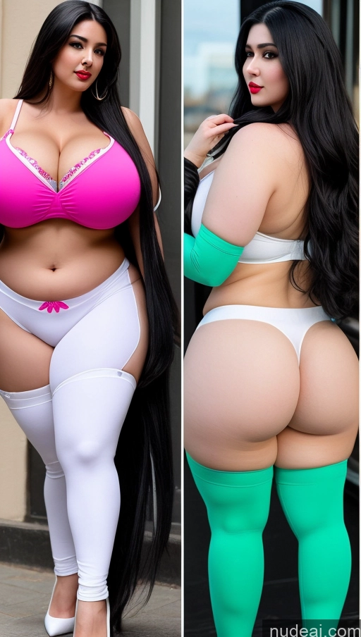 ai nude image of two pictures of a woman in tights and a bikini top pics of Huge Boobs Lipstick Big Ass Abs Chubby Fairer Skin Black Hair Long Hair Indian Cosplay