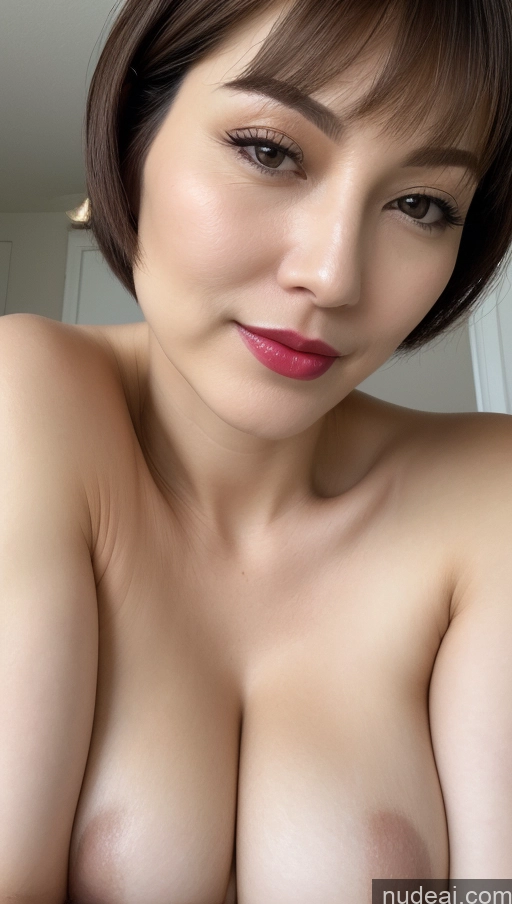 ai nude image of a close up of a woman with a very big breast pics of Woman One Beautiful Lipstick Fairer Skin Short Hair Close-up View Detailed Simple Huge Boobs Brunette 40s Korean