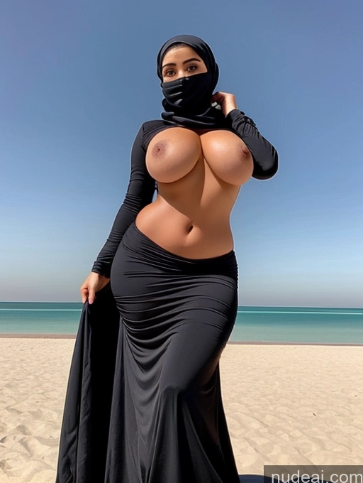 ai nude image of araffe woman in a black dress and a black scarf on the beach pics of Huge Boobs Model Niqab Nude Thick Long Skirt