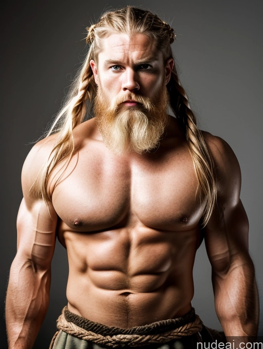 ai nude image of arafed man with a long beard and a braid in a pose pics of Bodybuilder Huge Boobs Muscular Big Ass Abs Big Hips 30s Angry Blonde Braided Scandinavian Viking