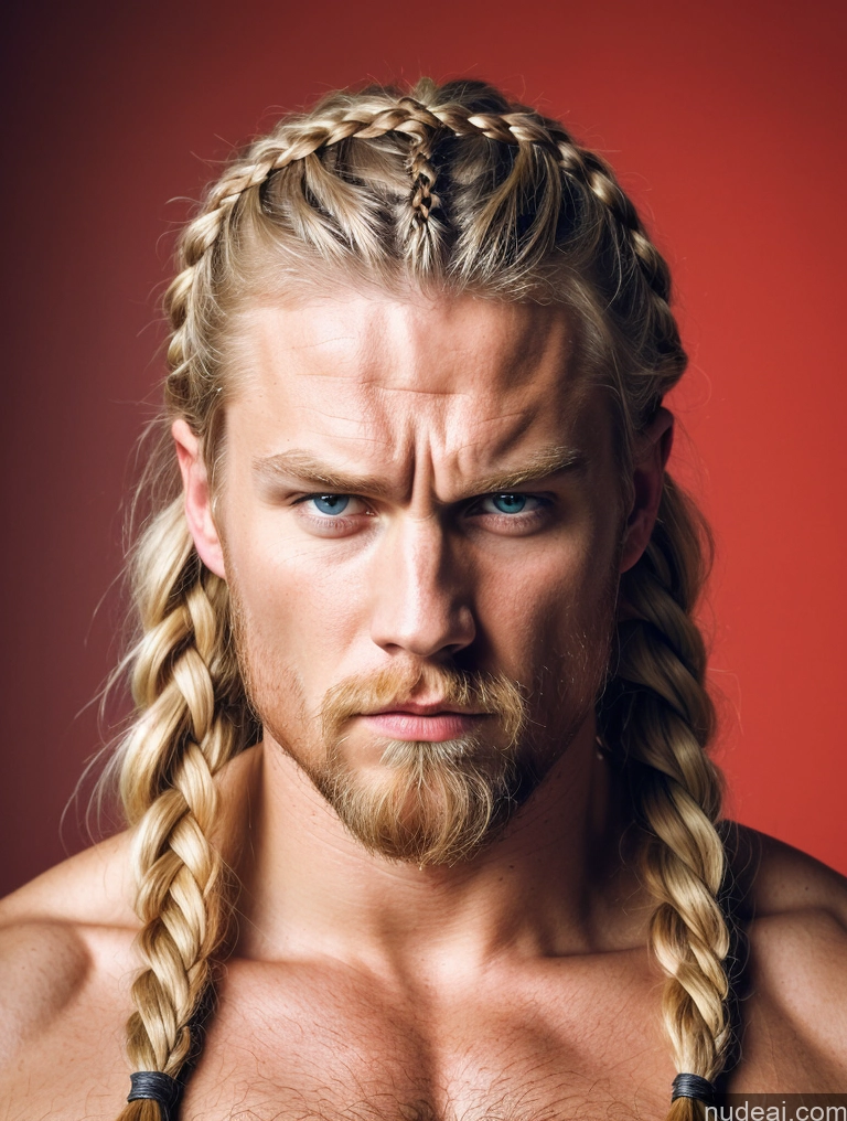 ai nude image of arafed man with a braided beard and a beardless look pics of Bodybuilder Huge Boobs Muscular Big Ass Abs Big Hips 30s Angry Blonde Braided Scandinavian Viking