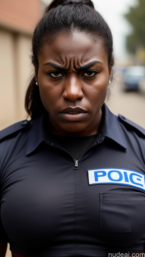 ai nude image of there is a woman in a police uniform with a face painted on pics of Busty Muscular Pubic Hair 18 Dark Skin Angry Police