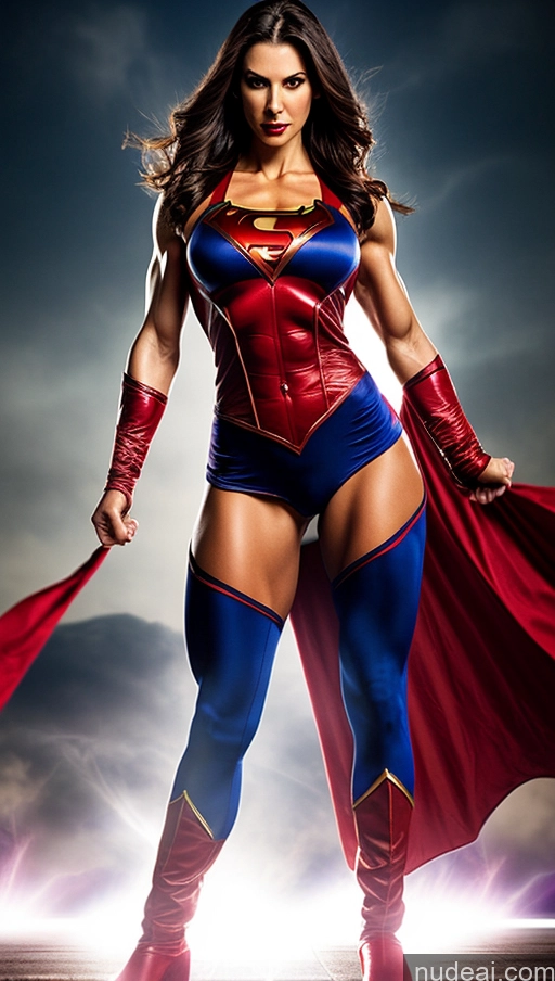 ai nude image of araffe woman in a red and blue costume posing for a picture pics of Vampire Superhero Superheroine Powering Up Muscular Abs Perfect Boobs