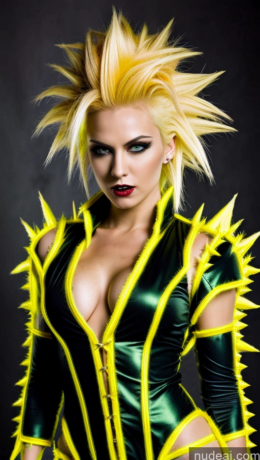 ai nude image of a close up of a woman in a costume with spikes on her head pics of Vampire Super Saiyan Neon Lights Clothes: Yellow