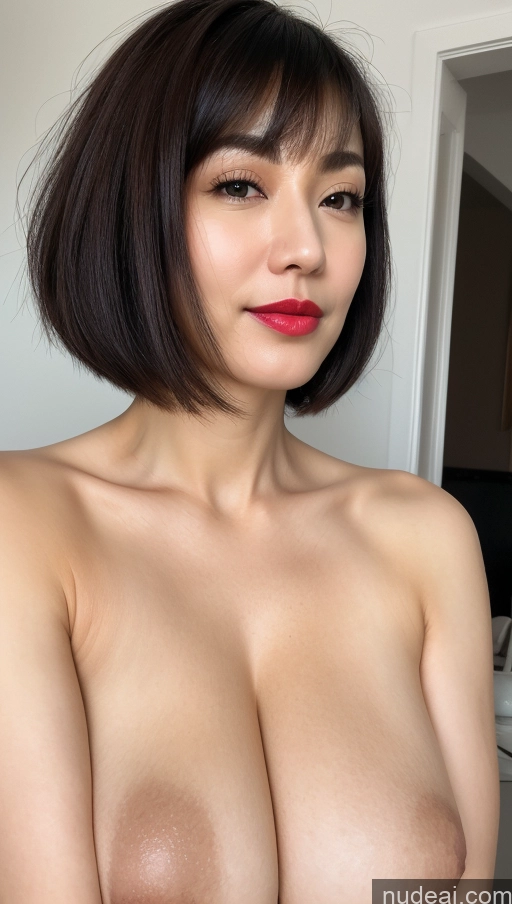 ai nude image of arafed asian woman with a very big breast posing for a picture pics of Woman One Huge Boobs Beautiful Lipstick Fairer Skin 40s Black Hair Short Hair Korean Close-up View Detailed Simple