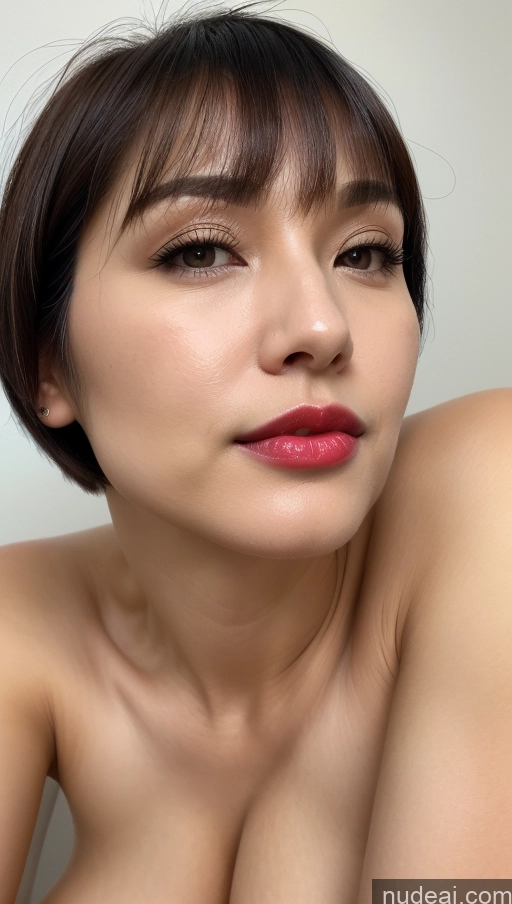 ai nude image of arafed woman with a pink lip and a short hair pics of Woman One Huge Boobs Beautiful Lipstick Fairer Skin 40s Black Hair Short Hair Korean Close-up View Detailed