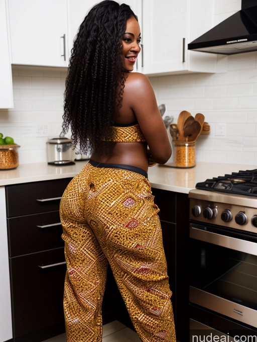 ai nude image of there is a woman standing in a kitchen with a stove pics of Big Ass Perfect Body 40s African Kitchen Back View Cooking Harem Pants