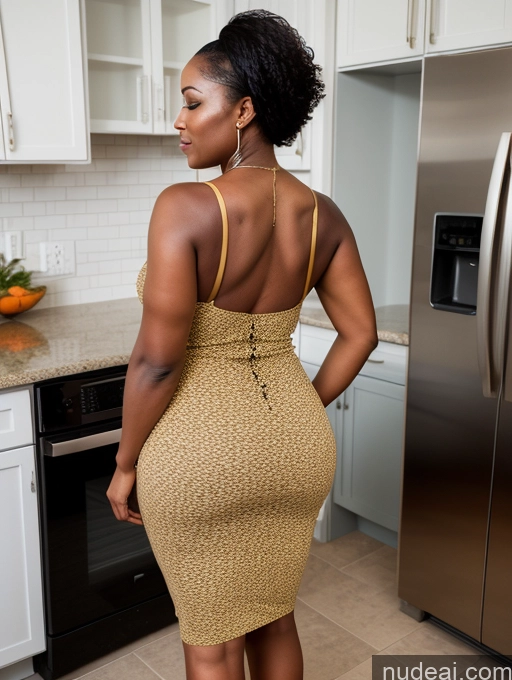 ai nude image of there is a woman in a dress standing in a kitchen pics of Perfect Body 40s African Kitchen Back View Cooking Small Ass Fat Dress