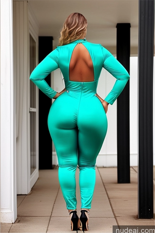 ai nude image of a woman in a green jumpsuit is walking down a hallway pics of Big Ass Chubby Long Legs Tall Round Ass High Heels Jumpsuit