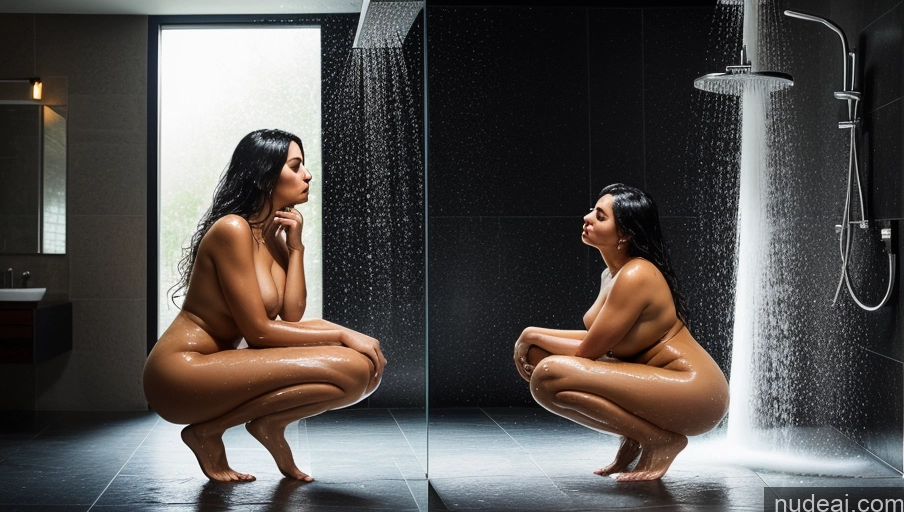 related ai porn images free for Woman One Busty Big Ass Big Hips 30s Serious Black Hair Long Hair Latina Nude Bright Lighting Detailed Tanned Skin Surrealist Shower Front View Squatting