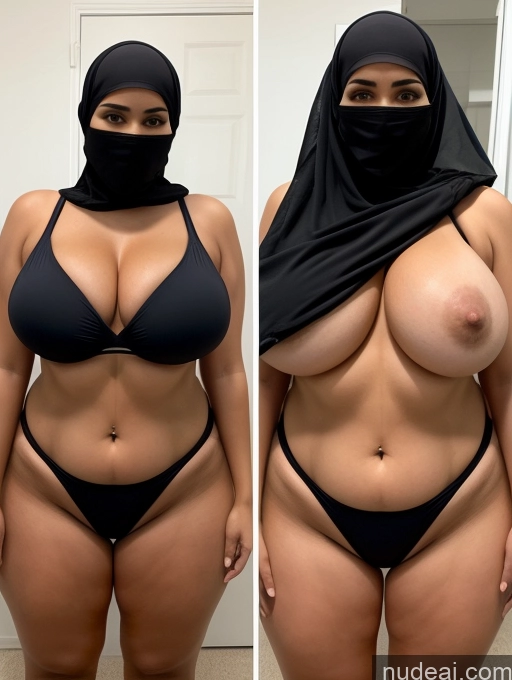 ai nude image of arafed woman in a black bikini and a black mask pics of Huge Boobs Big Hips Niqab Partially Nude One Piece Swimsuit