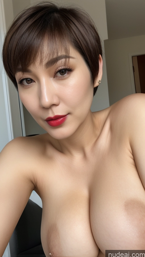 ai nude image of arafed asian woman with big breast posing for a picture pics of Woman One Huge Boobs Beautiful Lipstick Fairer Skin 40s Short Hair Korean Close-up View Detailed Simple