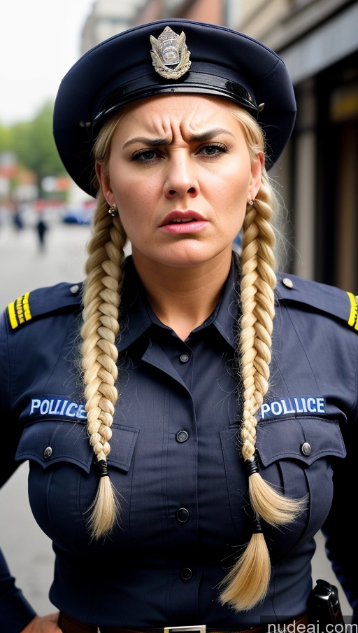 ai nude image of blond woman in police uniform with braids and a police hat pics of Busty 30s Angry Braided Police Blonde Street Nigerian