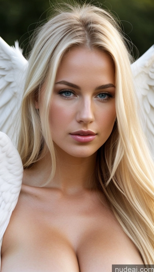 ai nude image of a close up of a woman with a very big breast and angel wings pics of Perfect Body Huge Boobs 18 Blonde Scandinavian Pouting Lips Angel Seductive Long Hair Gold Jewelry