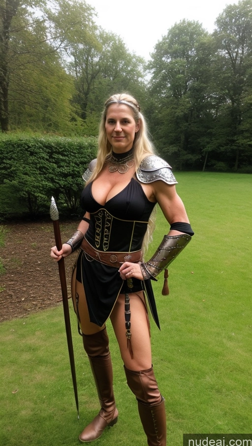 ai nude image of arafed woman in a black outfit and a sword standing in a field pics of Milf Two Perfect Boobs Muscular Big Ass Long Legs Pubic Hair 30s Front View Viking Transparent Hairy Women Fantasy Armor Victorian Traditional