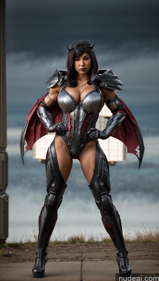 ai nude image of araffe woman in a costume posing for a picture pics of Vampire Has Wings Mech Suit Superhero Abs Sci-fi Armor Bodybuilder Asian Muscular Busty