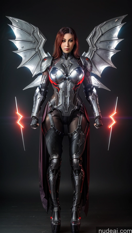 ai nude image of arafed woman in a costume with wings and a sword pics of Vampire Abs Muscular Busty Cyborg Mech Suit Has Wings Powering Up