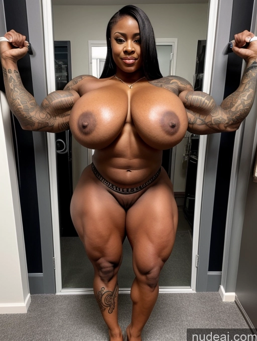 ai nude image of a woman with big tits posing for a picture in a room pics of Bodybuilder Huge Boobs Tattoos Big Ass Thick Muscular Beautiful Nigerian