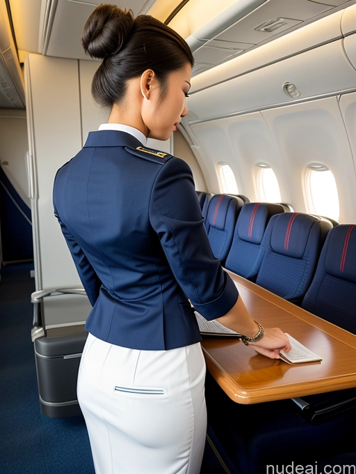 ai nude image of arafed woman in uniform standing in an airplane with a table pics of Big Ass Hair Bun Back View Bending Over Flight Attendant Asian