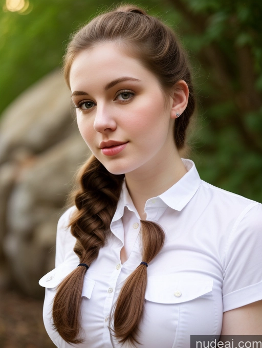 ai nude image of arafed woman with long hair in a white shirt and braid pics of Beautiful Thick Fairer Skin 18 Brunette Pigtails Russian Shirt Perfect Boobs Busty