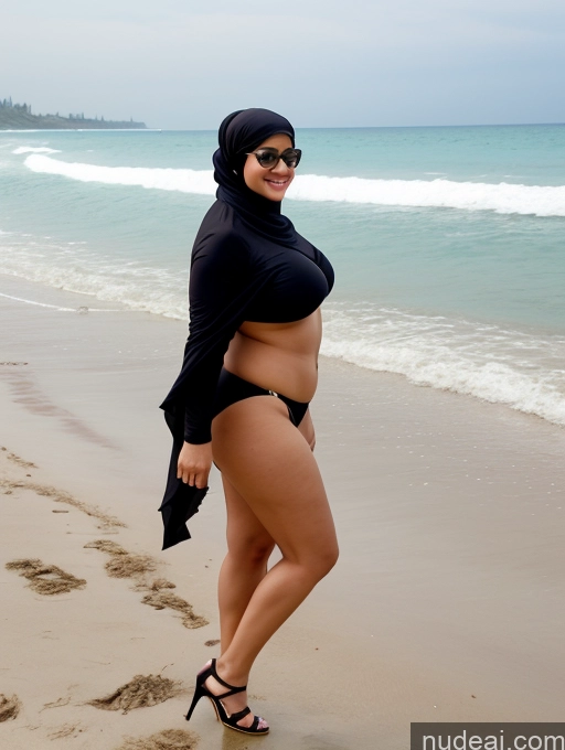 ai nude image of pregnant woman in hijab on beach with ocean in background pics of One Milf Busty Perfect Boobs Big Ass Chubby Perfect Body 40s Happy Black Hair Malaysian Beach Front View Niqab High Heels Short Hair Bikini