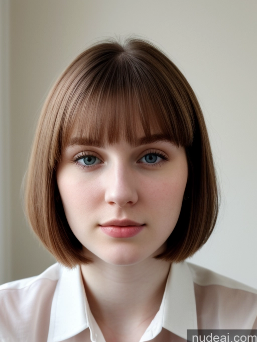 ai nude image of arafed woman with a short bob cut and a white shirt pics of Beautiful Fairer Skin Thick 18 Brunette Bobcut Russian Close-up View Shirt