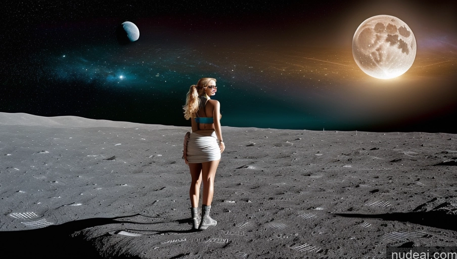 ai nude image of arafed woman standing on the moon with a full moon in the background pics of Huge Boobs Happy Sexy Face Blonde Ponytail Big Ass Glasses Model Sari Several Moon Irish Massage Mini Skirt