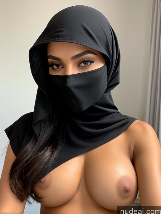 ai nude image of arafed woman wearing a black hijab and a black scarf pics of Small Tits Perfect Boobs Beautiful One Serious Perfect Body Arabic Miss Universe Model 30s Black Hair Close-up View Spreading Legs Niqab