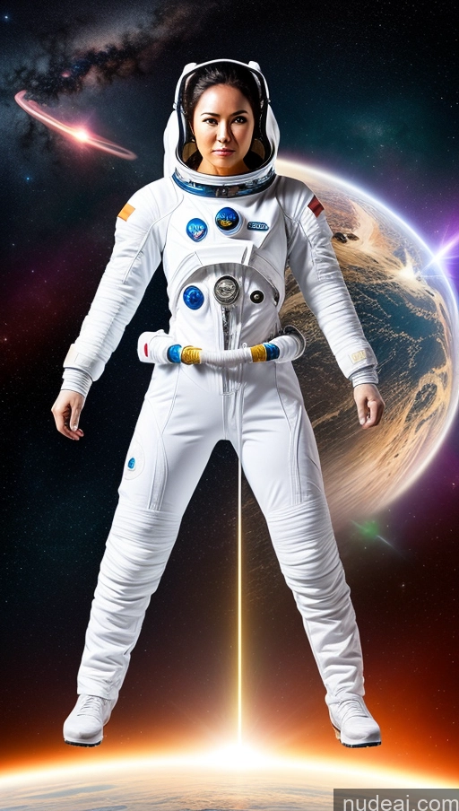 ai nude image of arafed woman in a space suit standing in front of a planet pics of Space Suit Powering Up