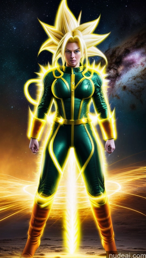 ai nude image of a close up of a person in a suit with a light shining pics of Space Suit Super Saiyan 3 Neon Lights Clothes: Yellow Powering Up