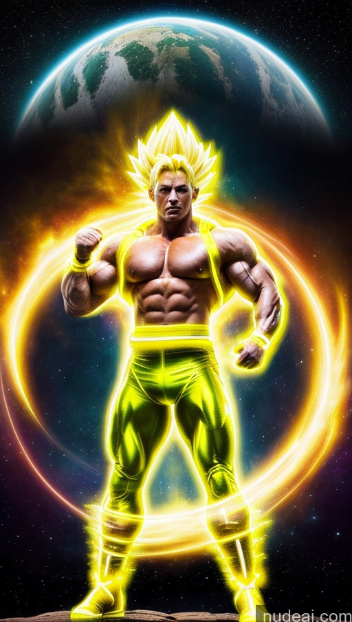 ai nude image of a digital painting of a man with a yellow outfit and a ring of fire pics of Space Suit Super Saiyan 3 Neon Lights Clothes: Yellow Powering Up Bodybuilder Abs Busty