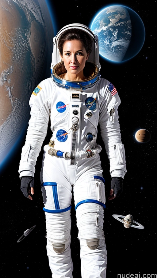 ai nude image of astronaut in space suit standing in front of a planet with a rocket pics of Space Suit Science Fiction Style