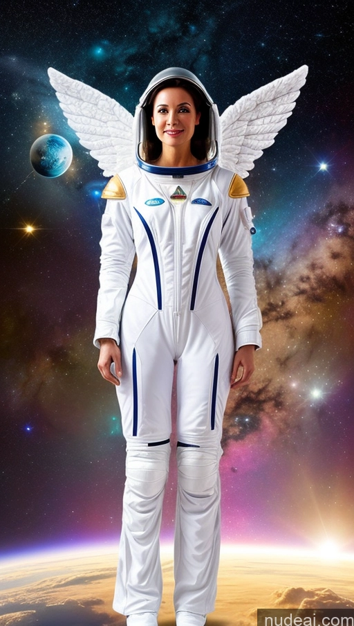 ai nude image of arafed woman in a space suit standing in front of a planet pics of Space Suit Angel