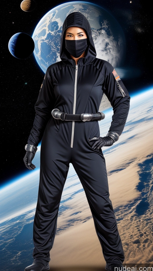 ai nude image of arafed woman in a space suit standing in front of a planet pics of Space Suit Ninja