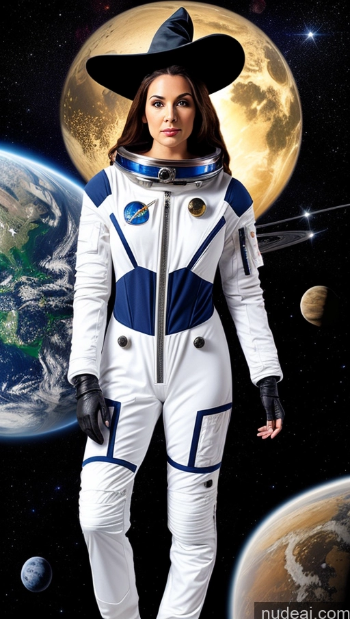 ai nude image of arafed woman in a space suit standing in front of a planet pics of Space Suit Witch